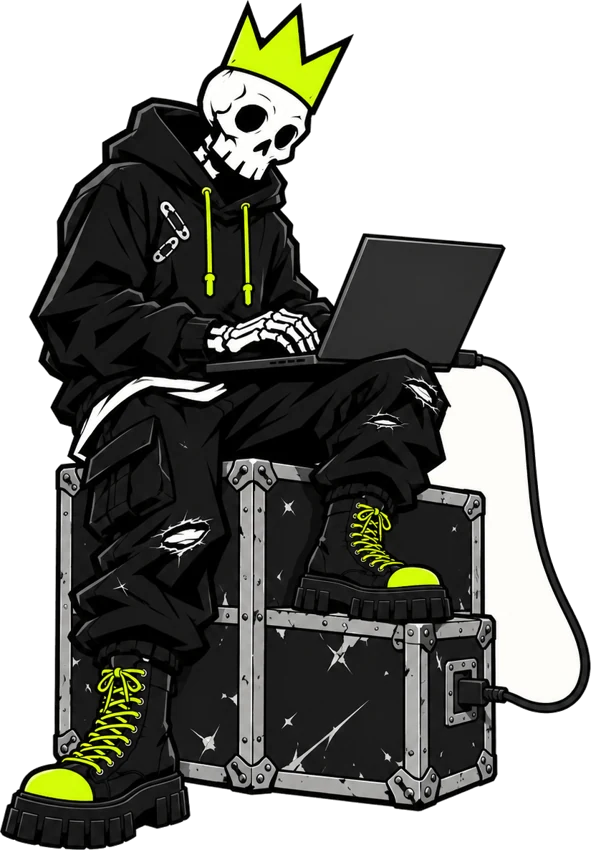 Our mascot getting tools ready on a laptop