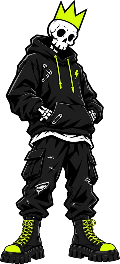 The crowned skeleton mascot of MCP Skull